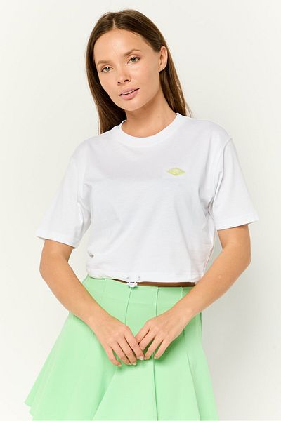 Esprit Women Round Neck Short Sleeves Embroidered Logo Crop Top, White