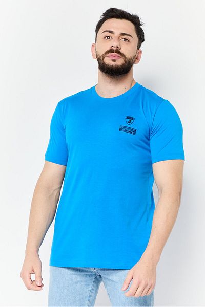 Lamborghini Men Crew Neck Short Sleeves Brand Logo T-Shirt, Blue