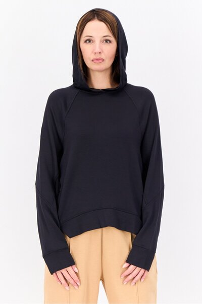 Hype Women Hooded Solid Long Sleeve Sweatshirts, Black