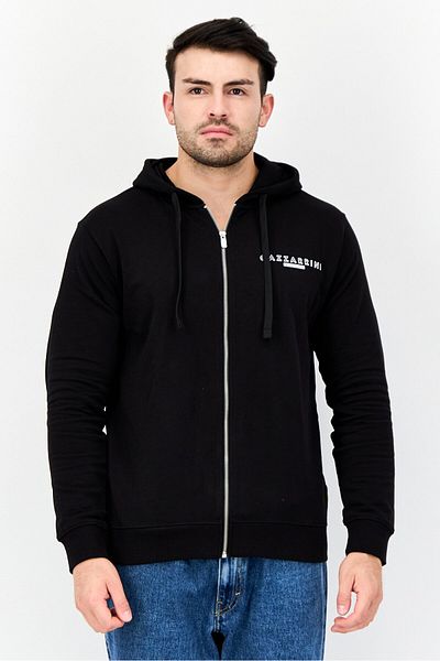 GAZZARRİNİ Men Brand Logo Long Sleeve Hoodie, Black