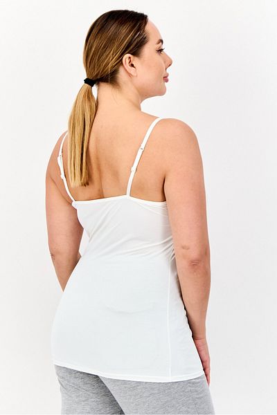 Bebe Women 2 Pieces Solid Sleeveless Tops, White/tan