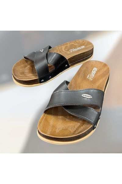 Esem Women's Black Comfort Sole Cross Model Slippers