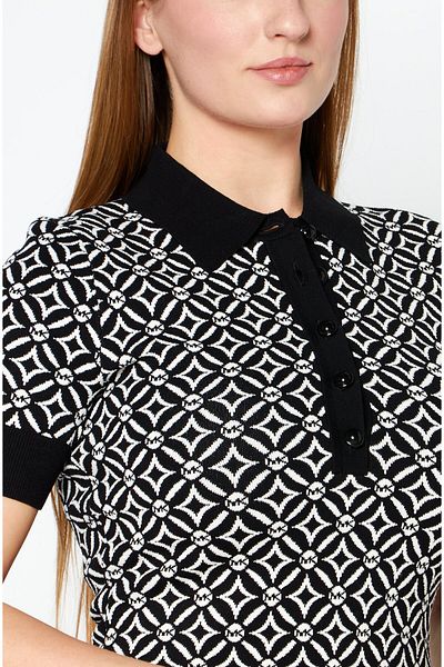 Michael Kors Women Button Down Collar Brand Logo Mini Dress, Black/White