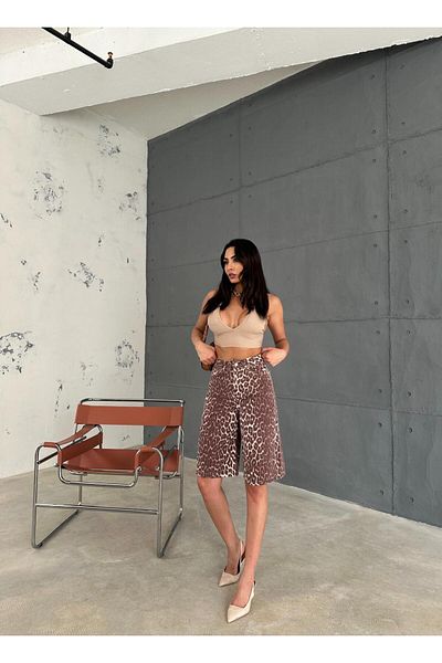 Zeo Basic Leopard Print Long Shorts