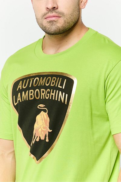 Lamborghini Men Crew Neck Short Sleeve Brand Logo T-Shirts, Green