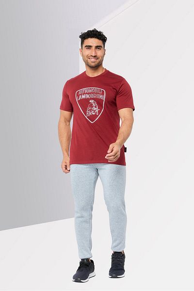 Lamborghini Men Sportswear Fit Short Sleeve Outdoor T-Shirt, Maroon