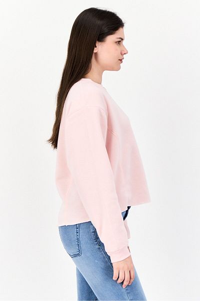 No Comment Women Crew Neck Solid Long Sleeves Sweatshirt, Pink