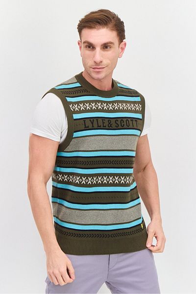 Lyle & Scott Men Crew Neck Knitted Long Sleeves Sweater Vest, Multicolor