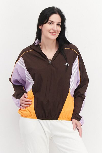 adidas Women Sportswear Fit Hooded Half Zip Training Sweatshirt, Brown Combo