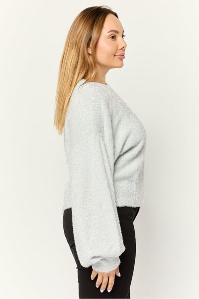 Esprit Women Boat Neck Long Sleeves Metallic Sweaters, Light Grey