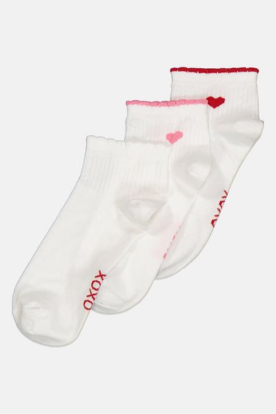 XOXO Women 3 Pairs Brand Logo Quarter Socks, White