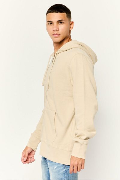 AMERICAN EAGLE Men Brand Logo Long Sleeve Hoodie, Beige