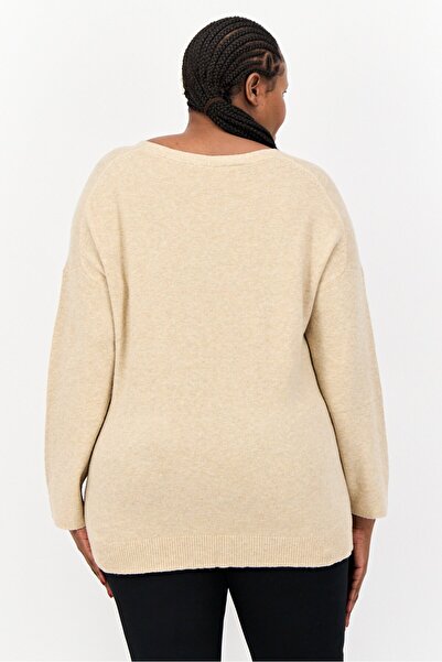 Esprit Women V-Neck Heather Sweater, Tan