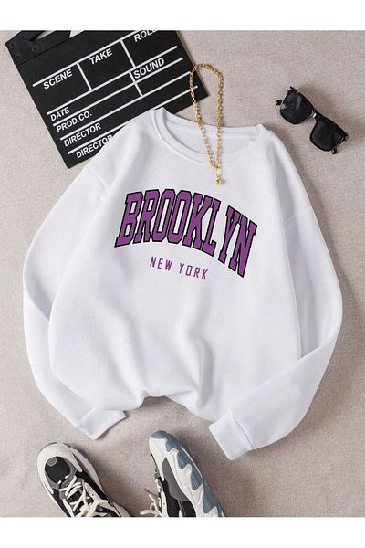 CLAYES Μπλούζα Brooklyn New York - Λευκή στάμπα Oversize Crew Neck