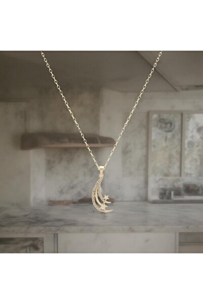 staınless steel Sky Sparkle Gold Color Moon and Star Necklace