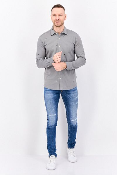 Nautica Men Classic Fit Embroidered Logo Long Sleeve Casual Shirt, Grey