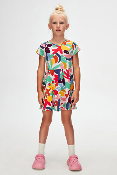 LOVETTI Rochie cu mânecă scurtă cu decupaj cu model Foliage pentru fete