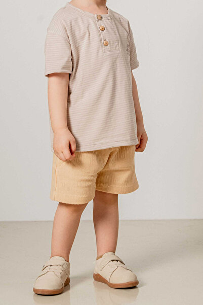 bombe Baby Kids Crew Neck Half Button Shorts Cotton Comfortable 2-Piece Set