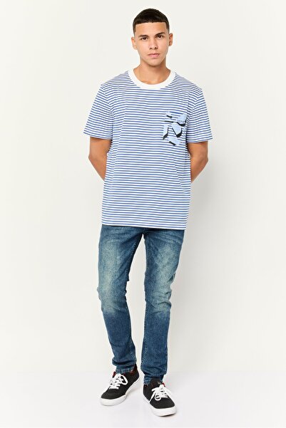 Esprit Men Round Neck Short Sleeves Stripe T-Shirt, Multicolor