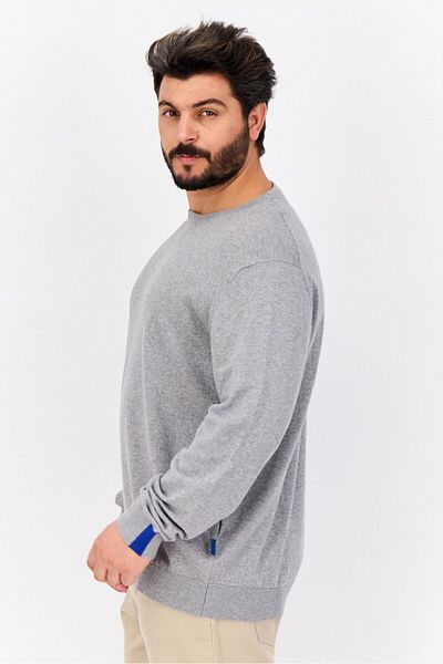 GAS Men Crew Neck Long Sleeve Knitted Sweater, Heather Grey
