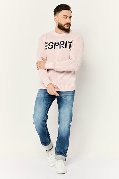 Esprit Men Ribbed Collar Knitted Sweaters, Pink