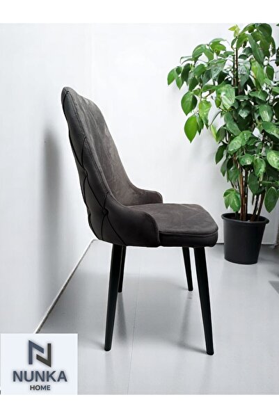 NUNKA HOME 6'lı Modern Füme Babyface Kumaş Sandalye Siyah Ayaklı Şık Tasarım