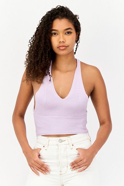 Don't Call Me Jennyfer Women V Neck Sleeveless Ribbed Tank Top, Lilac