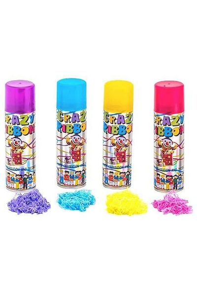 Generic بخاخ شرائط ملونة لحفلات الأطفال من Crazy Ribbon للاحتفالات والديكورات (مجموعة من 4 قطع)