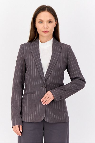 Esprit Women Regualar Fit Stripes Semi Formal Blazer, Grey