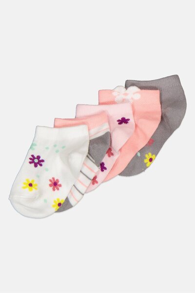 XOXO Kids Girl 5 Pair Non Terry Ankle Socks, Multicolor