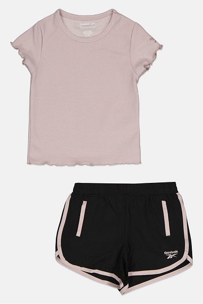 Reebok Kids Girl 2 Pieces Brand Logo T-Shirt and Short Set, Lilac/Black