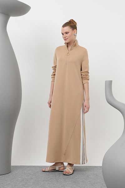 Loreen Women's Tiktak Detailed Zippered Dress - 20600Elb - Camel