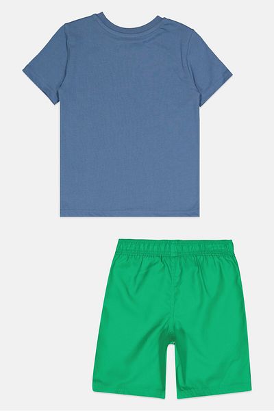 Reebok Kids Boy 2 Pieces Brand Logo T-Shirt And Shorts Set, Slate Blue/Green