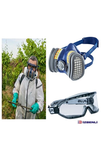 GVS SPR581 ABE1P3 Tarım ilaçlama İçin Yarım Yüz Gaz Maskesi (Filtre İle Beraber) + Goggle Gözlük Tam Set