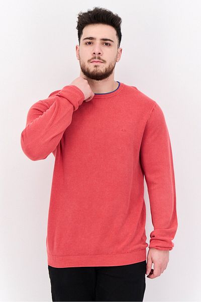 SUN68 Men Round Neck Long Sleeve Solid Sweatshirt, Vintage Red