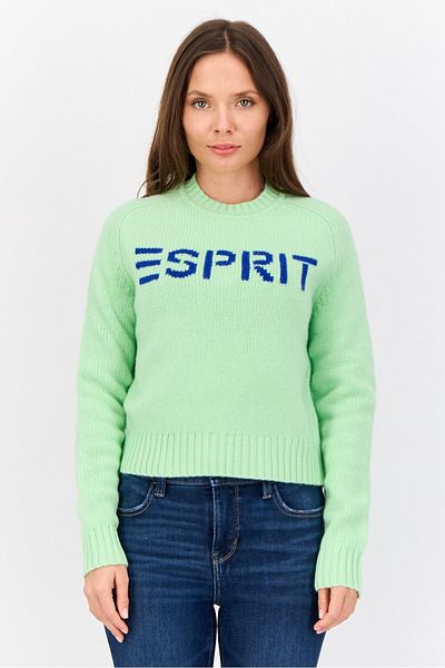 Esprit Women Crew Neck Knitted Sweater, Light Green