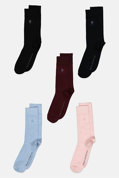 French Connection Men 5 Pair Brand Logo Socks, Multicolor
