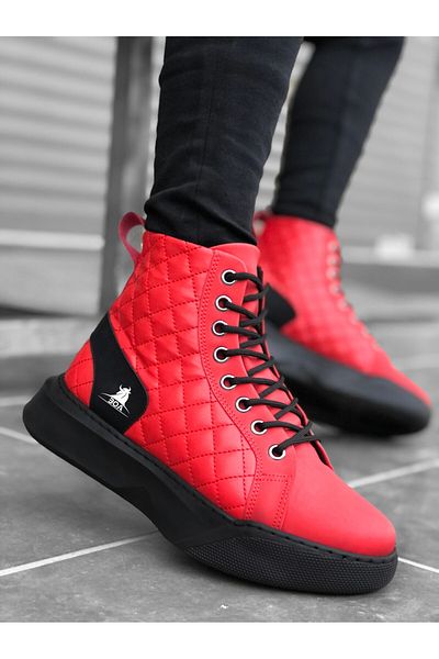 EBRUS TREND Et0159 Lace-Up Red Quilted Men's High Sole Sports Boots