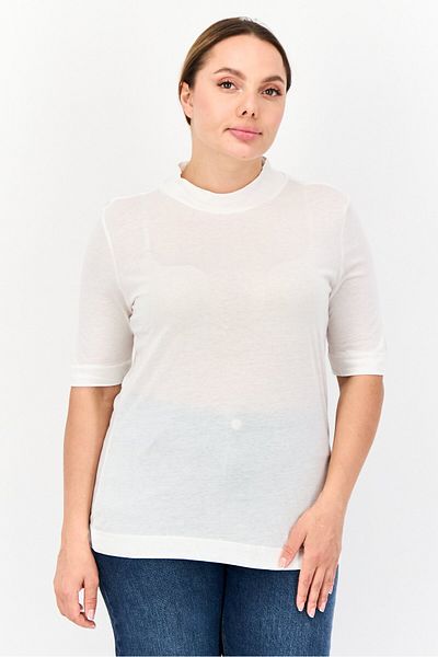Esprit Women Mock Neck Short Sleeve T-shirt, Off White