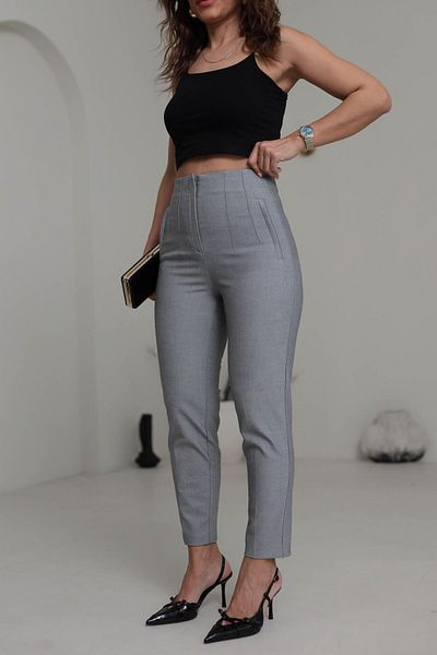 Telablanka Karol Önungü Flatolu Fabric Trousers Light Shiny with Gris