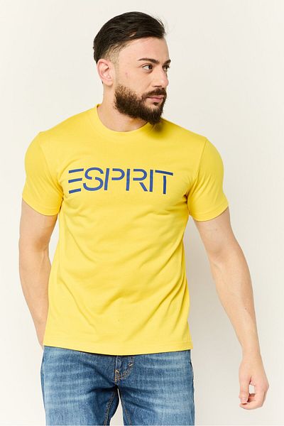 Esprit Men Crew Neck Short Sleeves Brand Logo T-shirt, Yellow