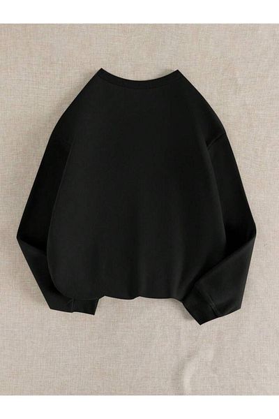 DUBU BUTİK Φούτερ Ok Bear - Μαύρη στάμπα, χοντρή χειμερινή λαιμόκοψη