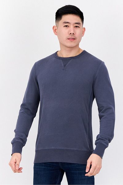 AMERICAN EAGLE Men Crew Neck Long Sleeves Textured Sweatshirts, Slate Blue