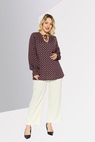 Michael Kors Women V- Neck Long Sleeves All Over Print Blouse, Maroon