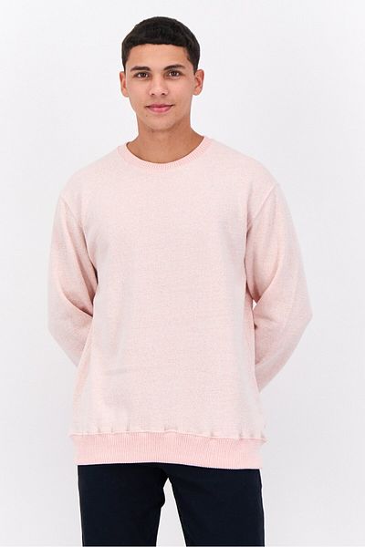 fleece factory Men Crew Neck Textured Long Sleeve Sweatshirt, Pink