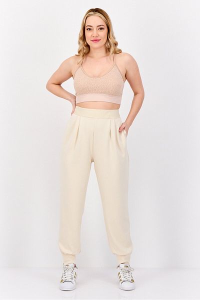 Esprit Women Regular Fit Solid Jogger Pants, Cream