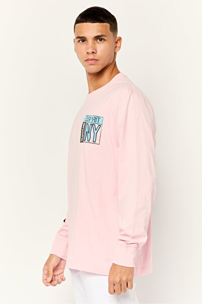 Esprit Men Crew Neck Embroidered Long Sleeves T-shirt, Pink