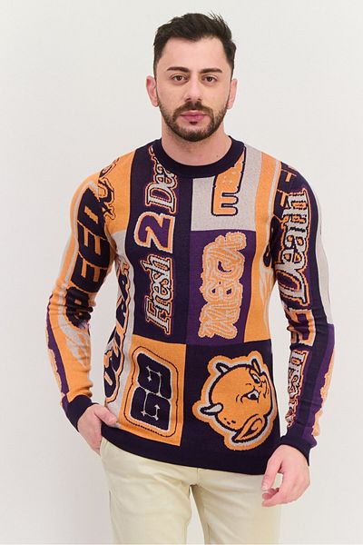 Asos Design Men Crew Neck Allover Printed Long Sleeves Sweatshirt, Multicolor