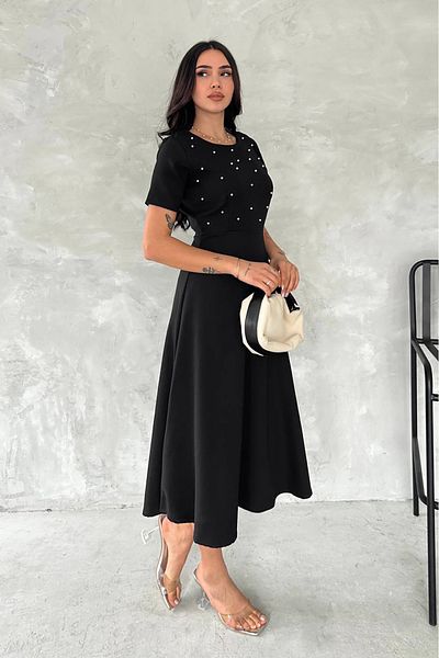 Neşeli Butik Women's Pearl Detailed Midi Length Dress Nbk4184
