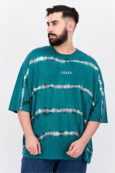 ASOS تي شيرت رجالي كبير الحجم برقبة دائرية وأكمام قصيرة، مصنوع من قماش صبغ التعادل، باللون الأخضر